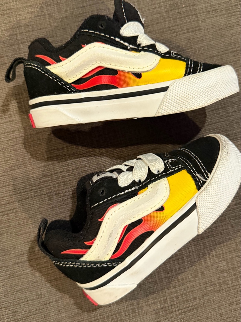 Vans Kids Black Sneakers with Yellow & Red Flame Detail